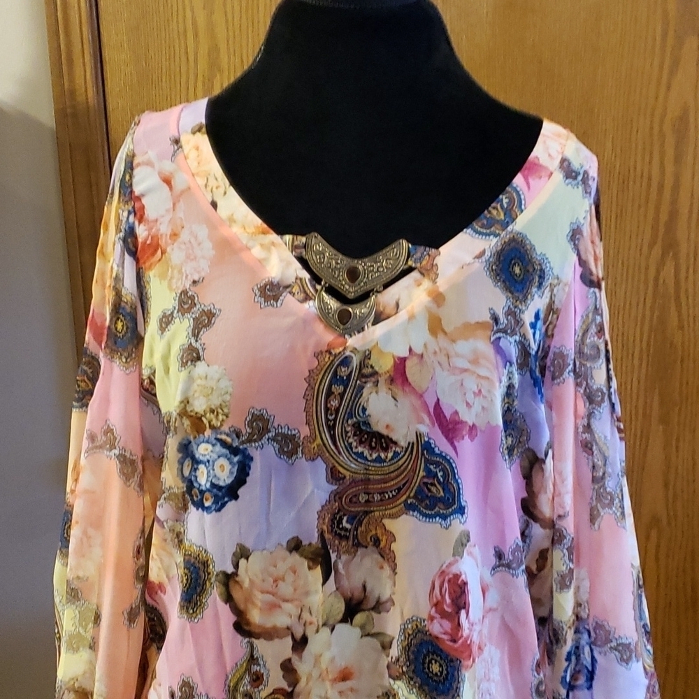 Maryan Melhorn sheer floral coverup embellished neckline